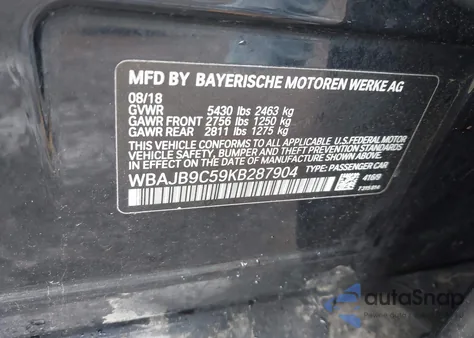 2019 BMW M550I xDrive from USA, damaged, VIN WBAJB9C59KB287904